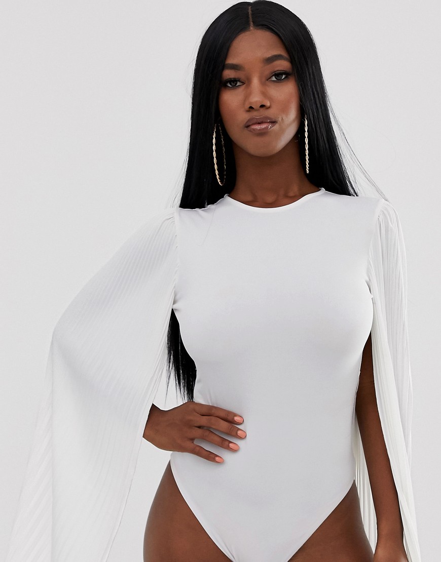 John Zack body with pleated bell sleeve in white