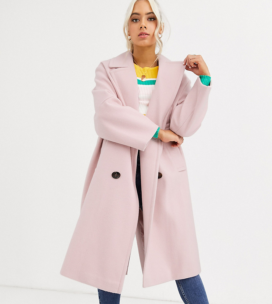 ASOS DESIGN Petite classic coat with statement buttons in pink