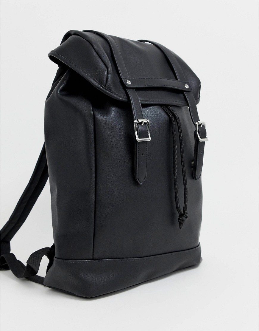 ASOS DESIGN faux leather backpack in black with double straps and stud detail