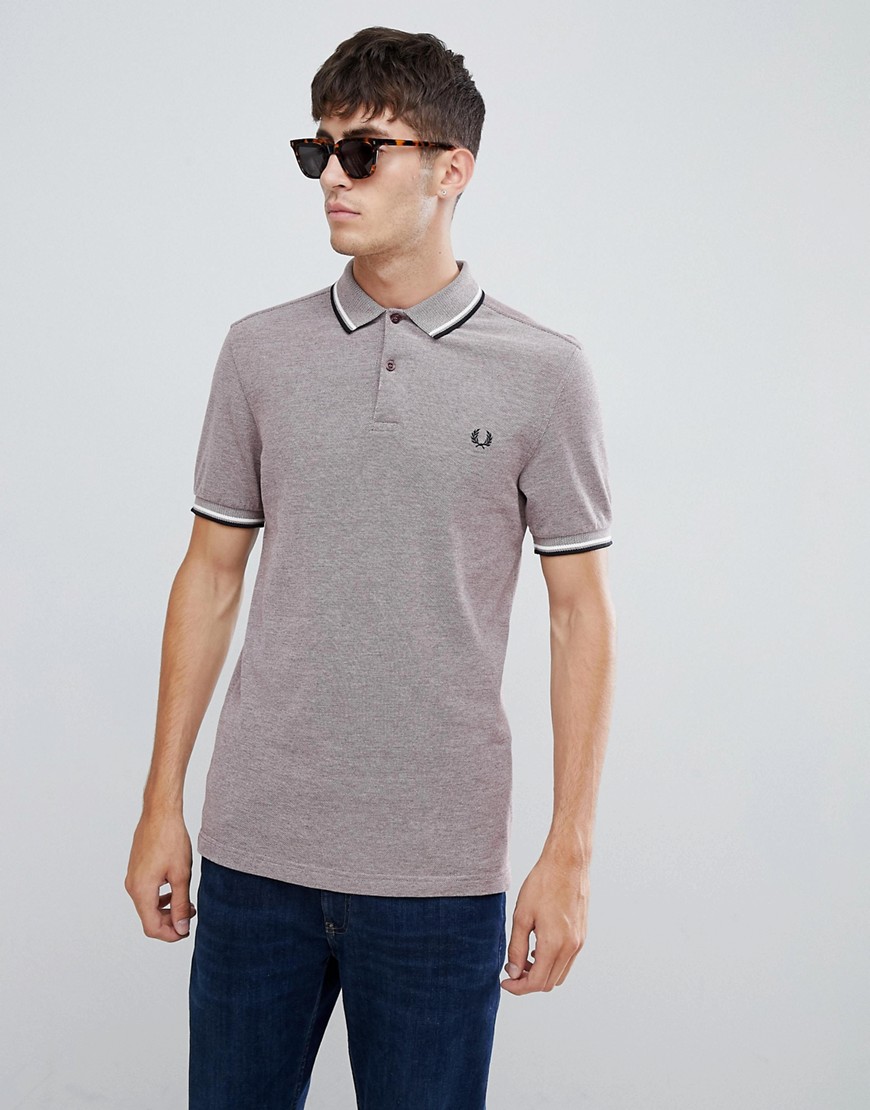 Fred Perry Oxford Weave Twin Tipped Polo In Burgundy - Red
