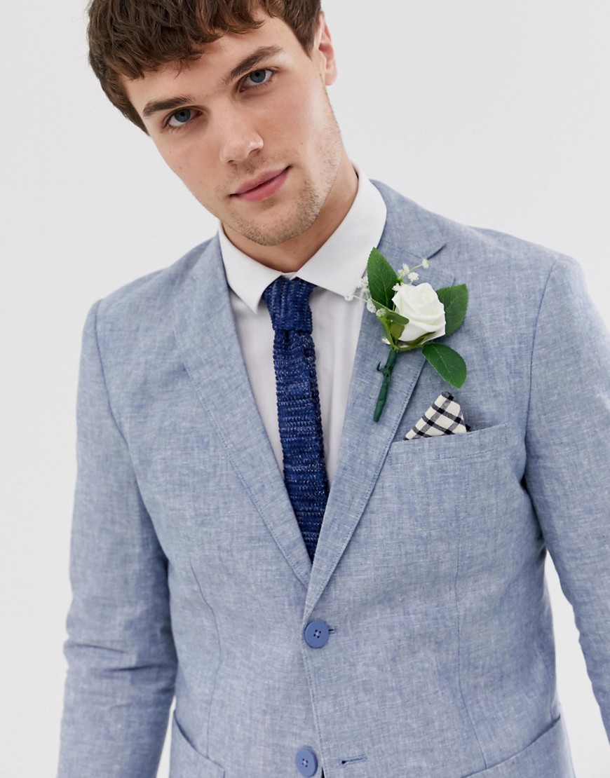 Jack & Jones Premium regular fit suit jacket in blue linen