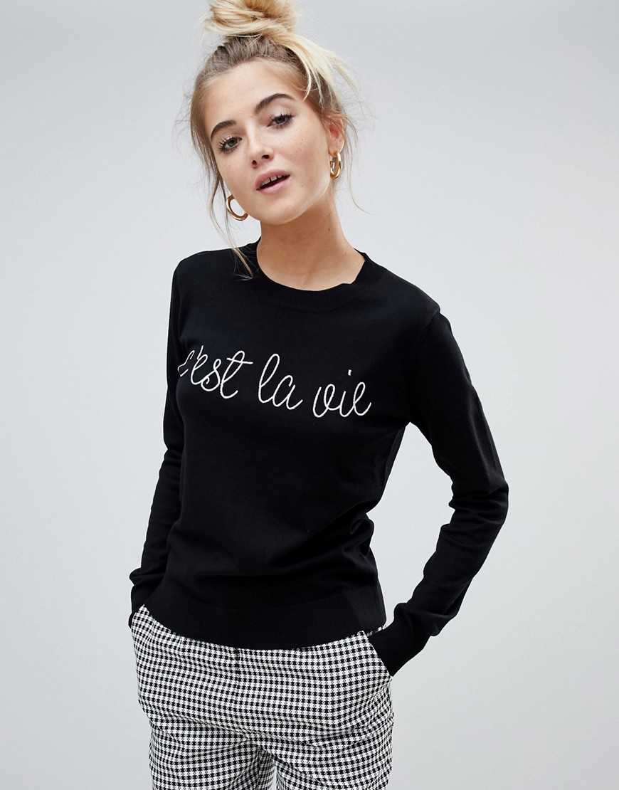 Willow & Paige fitted jumper with embroidered slogan - Black
