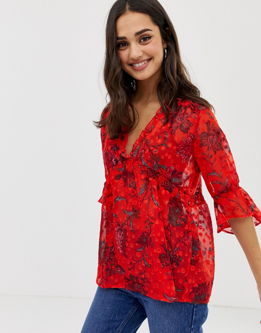 Only Celine sheer floral print blouse