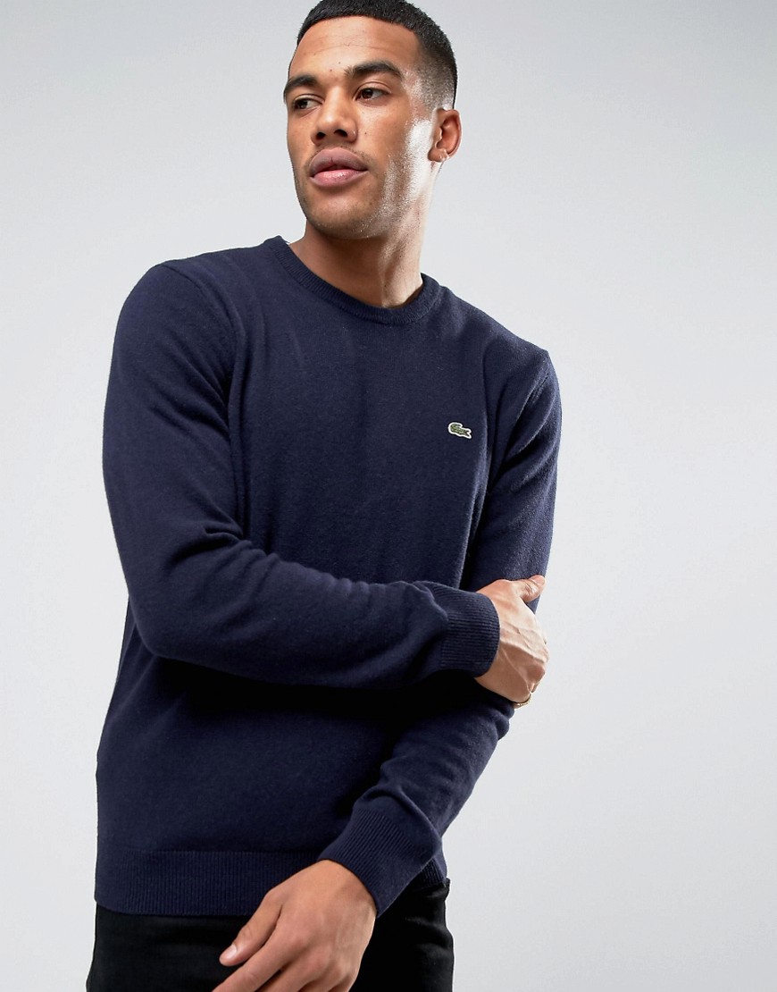 Lacoste Jumper In Lambswool With Croc Logo In Navy - Navy