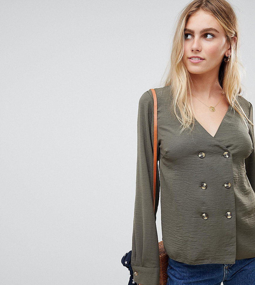 New Look double breasted blouse in khaki