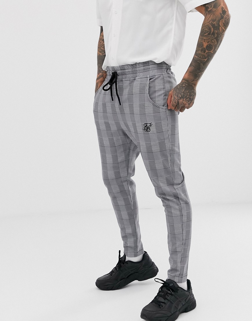 SikSilk slim cropped trousers in grey prince of wales check