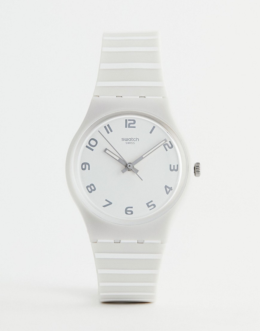 Swatch GM190 Mediterranean Views Stripe Silicone Watch In Grey 34mm