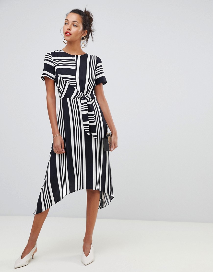 Oasis hanky hem midi dress in black & white stripe