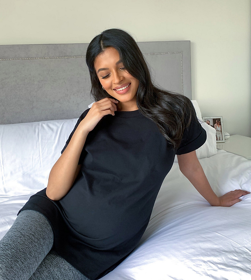 ASOS DESIGN Maternity oversized boyfriend t-shirt with roll sleeve in black