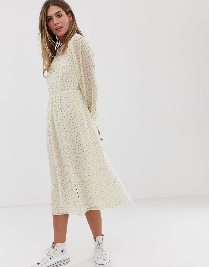 Nobody's Child midi dress with button up detail in ditsy floral