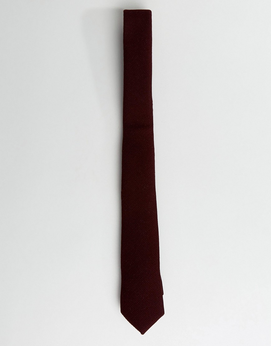 Бордовый узкий галстук с вафельной текстурой ASOS - Красный 
