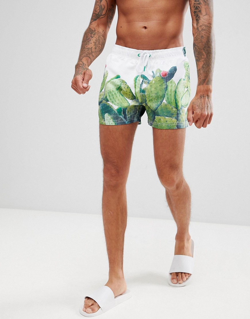 United Colors of Benetton Swim Shorts With Cactus Print In Short Length - 901