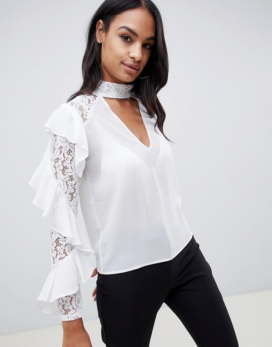 TFNC lace ruffle sleeve top with cut out detail