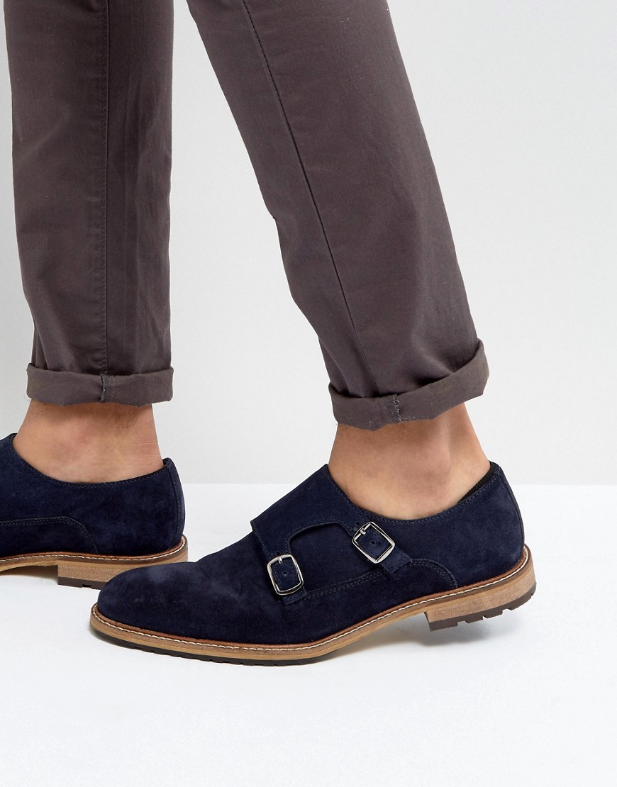 Dune Monk Shoes In Navy Suede - Blue