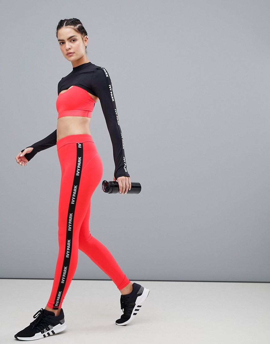 Ivy Park Active Logo Taped Side Stripe Leggings In Red