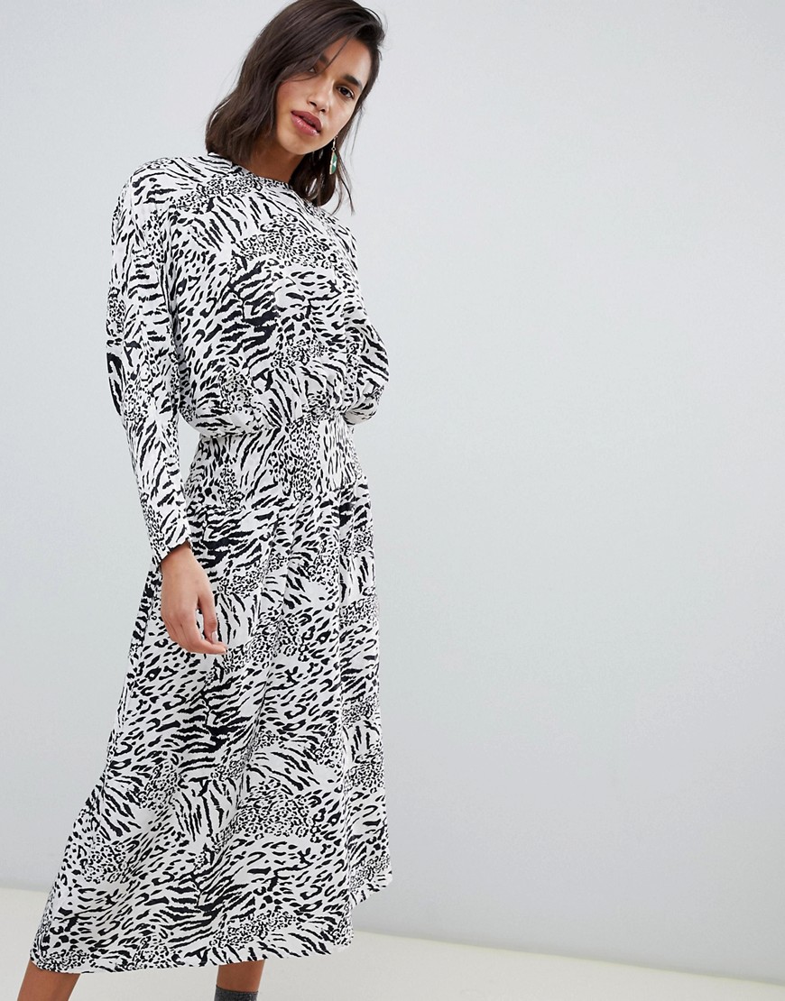 ASOS DESIGN jacquard batwing midi dress in mono leopard print