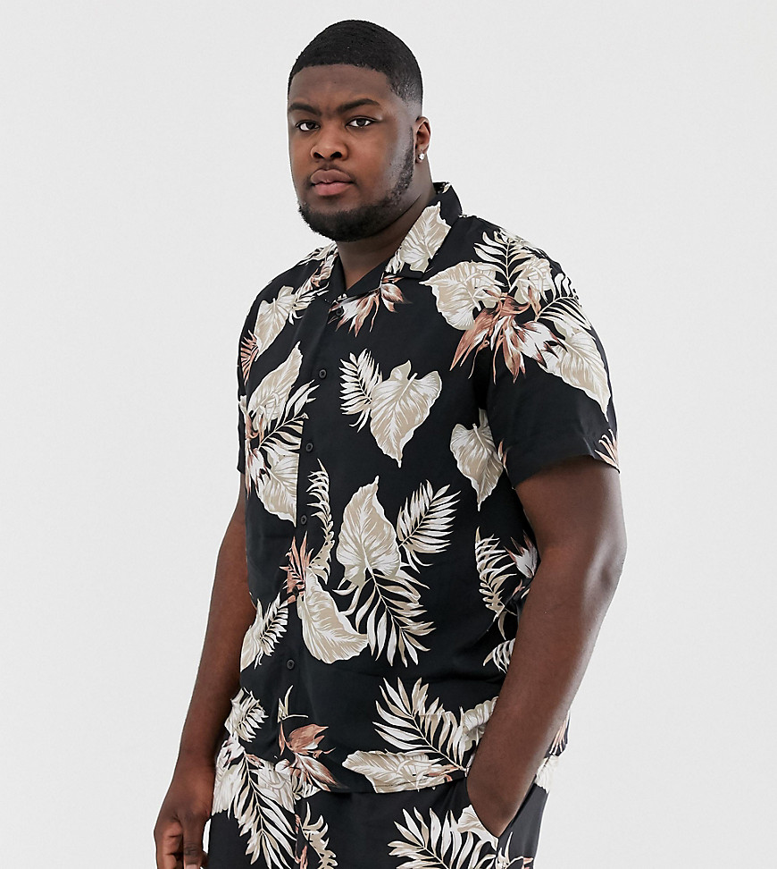 New Look Plus co-ord shirt in leaf print