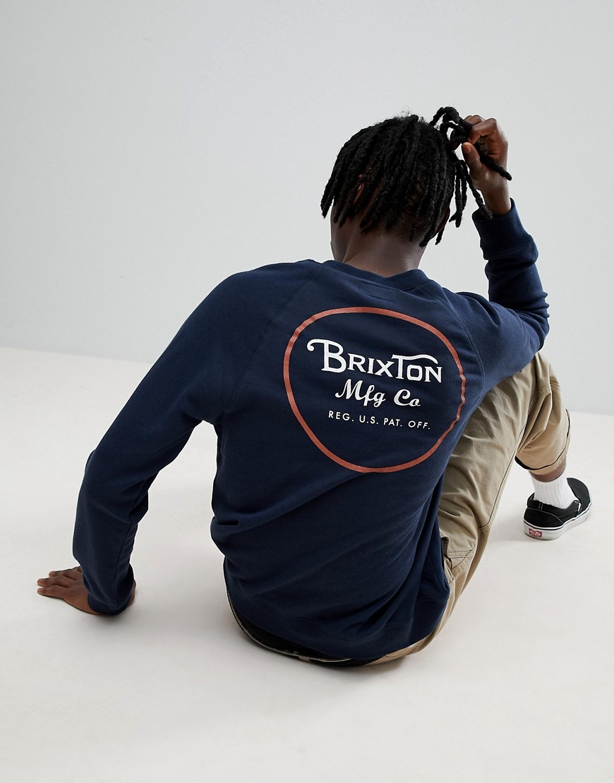 Brixton Wheeler Sweathshirt With Back Print In Navy - Navy