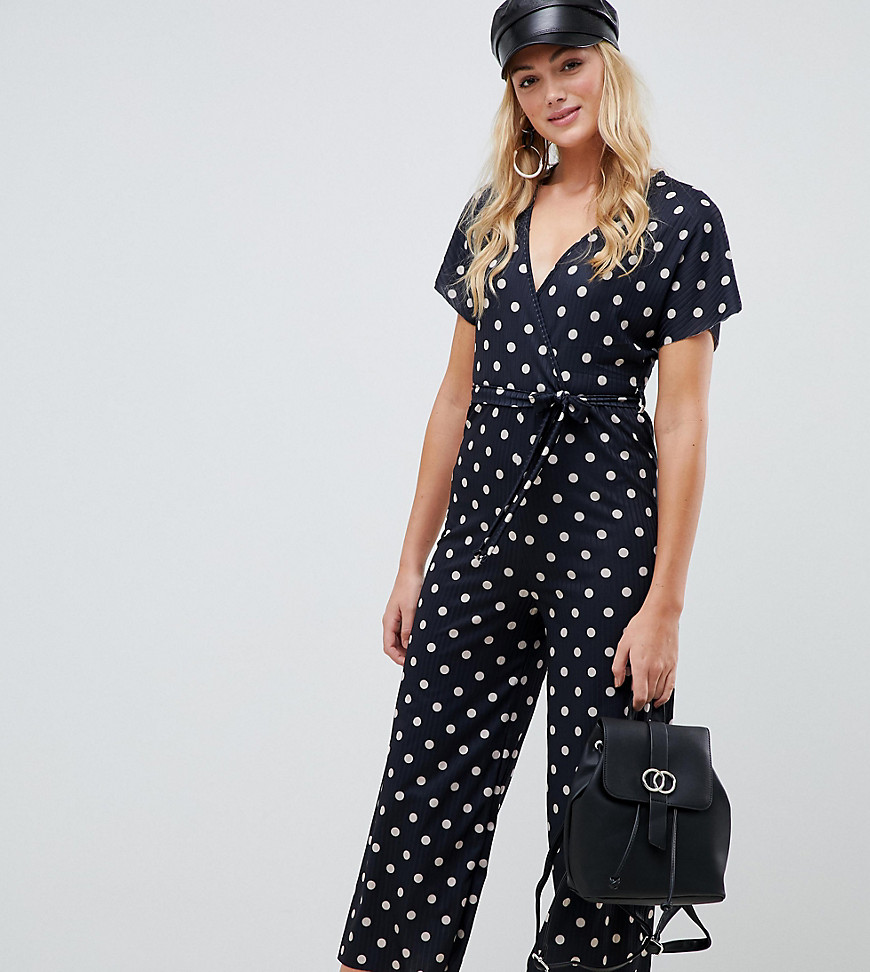 New Look Tall wrap jumpsuit in spot