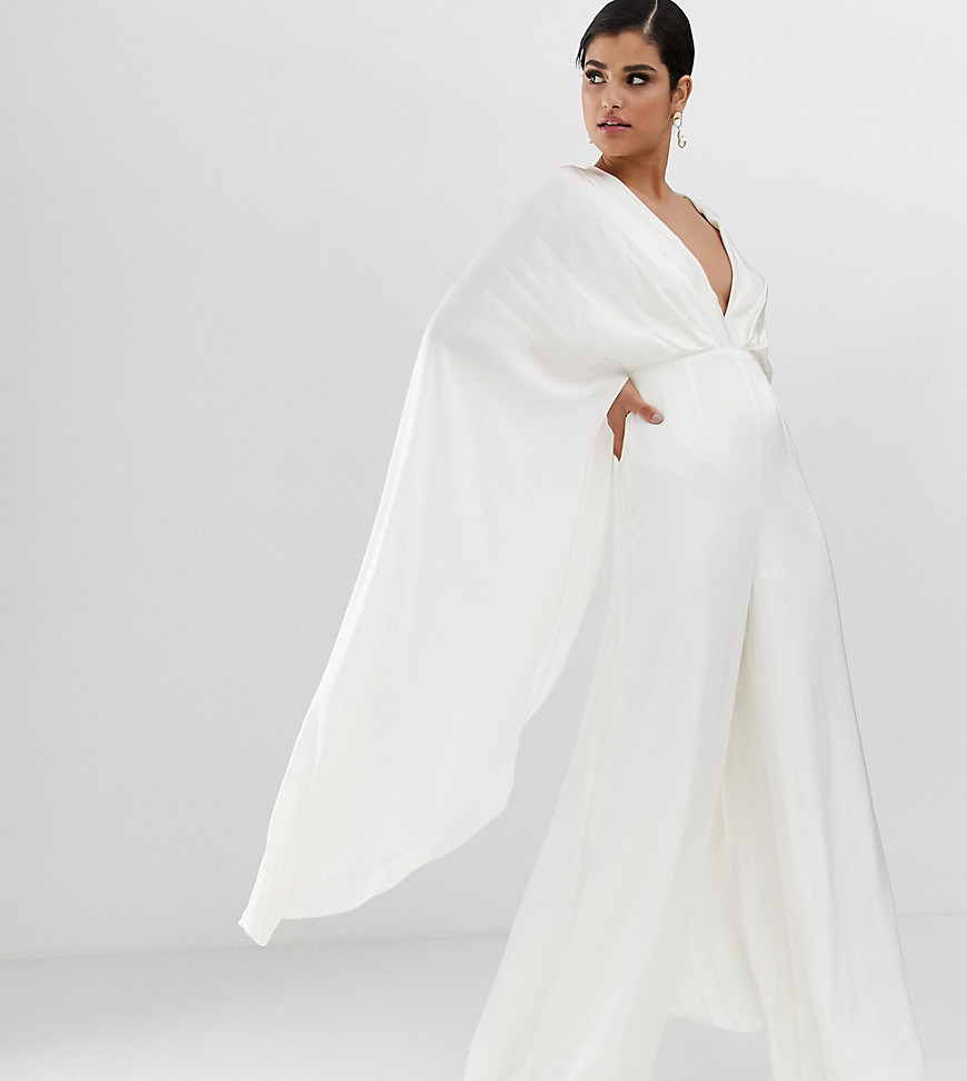 ASOS EDITION Tall cape sleeve wedding jumpsuit in satin