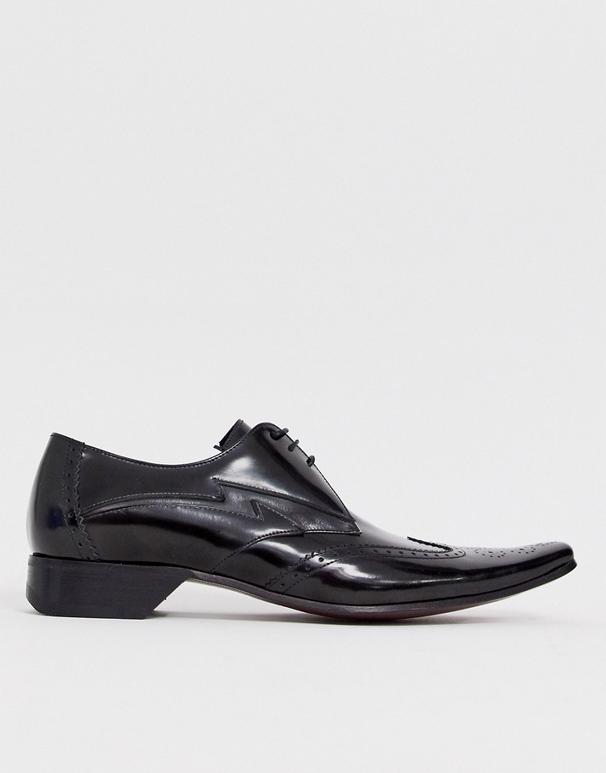 Jeffery West pino contrast lightning shoe in black high shine leather