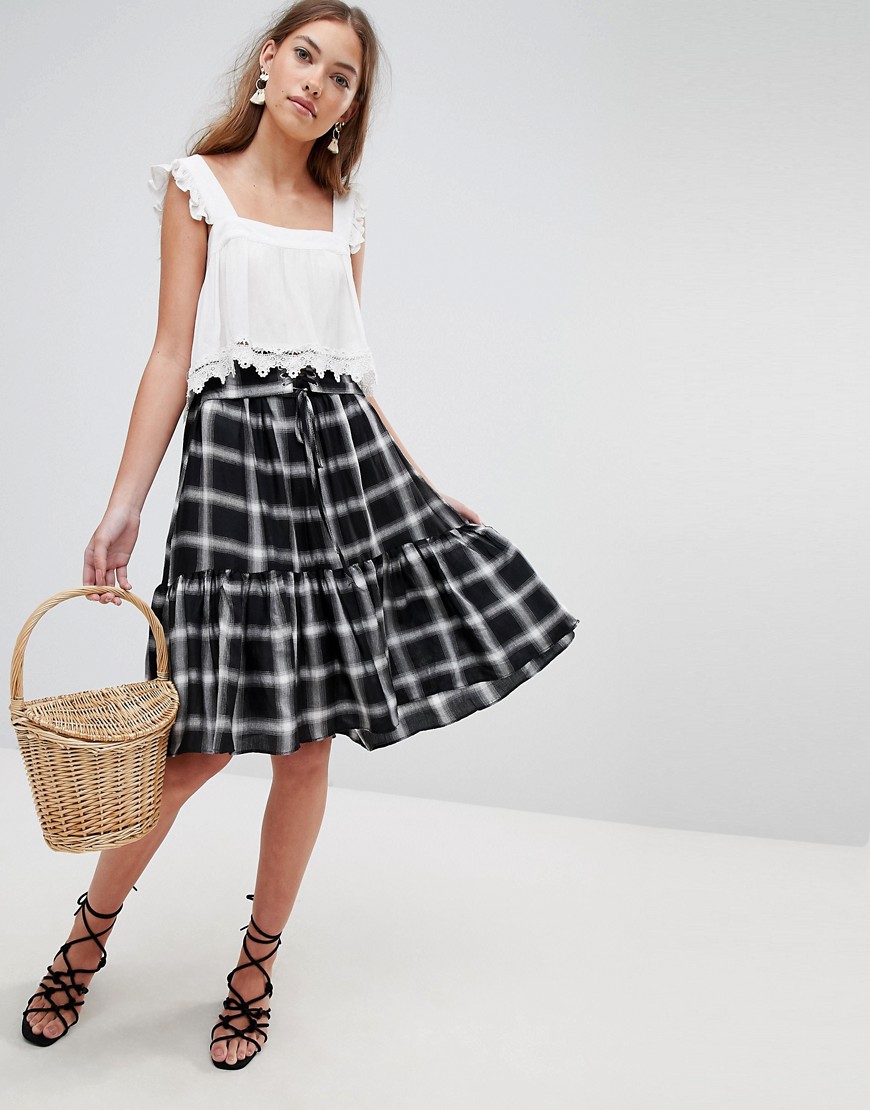 Glamorous check a-line skirt - Black white check