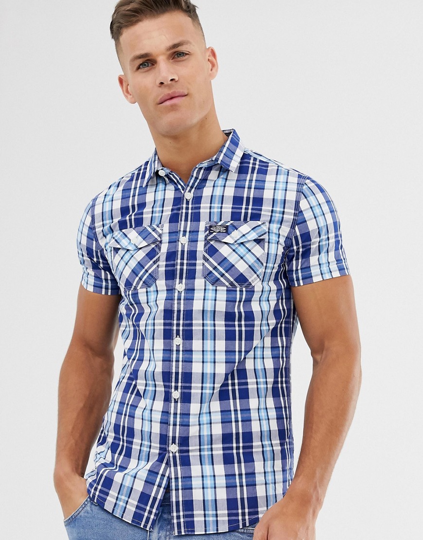 Superdry check short sleeve shirt in blue