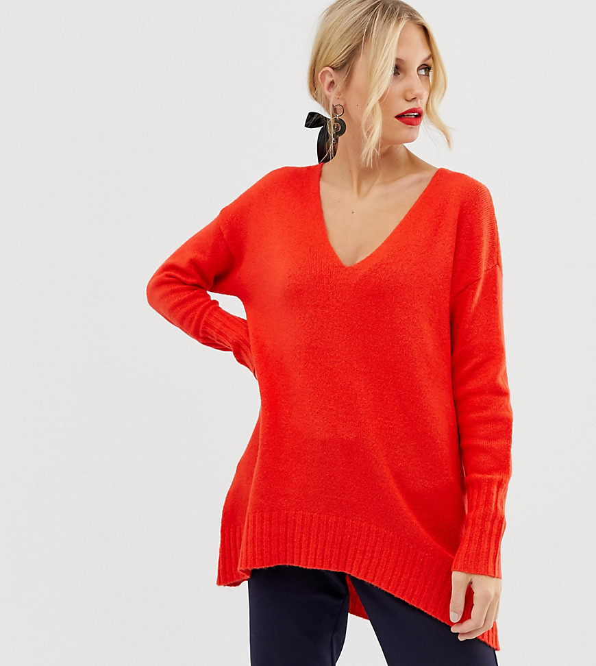 Oasis oversized jumper with v neck in red