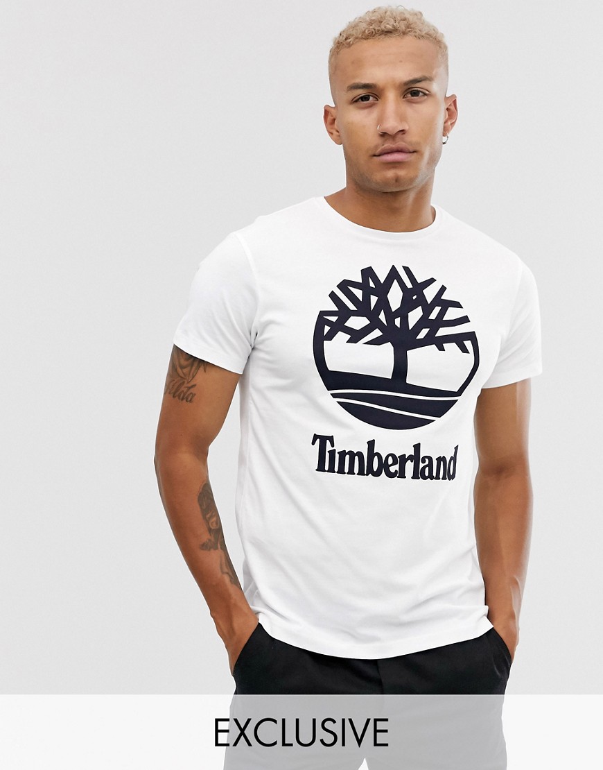 Timberland exclusive stacked logo t-shirt in white