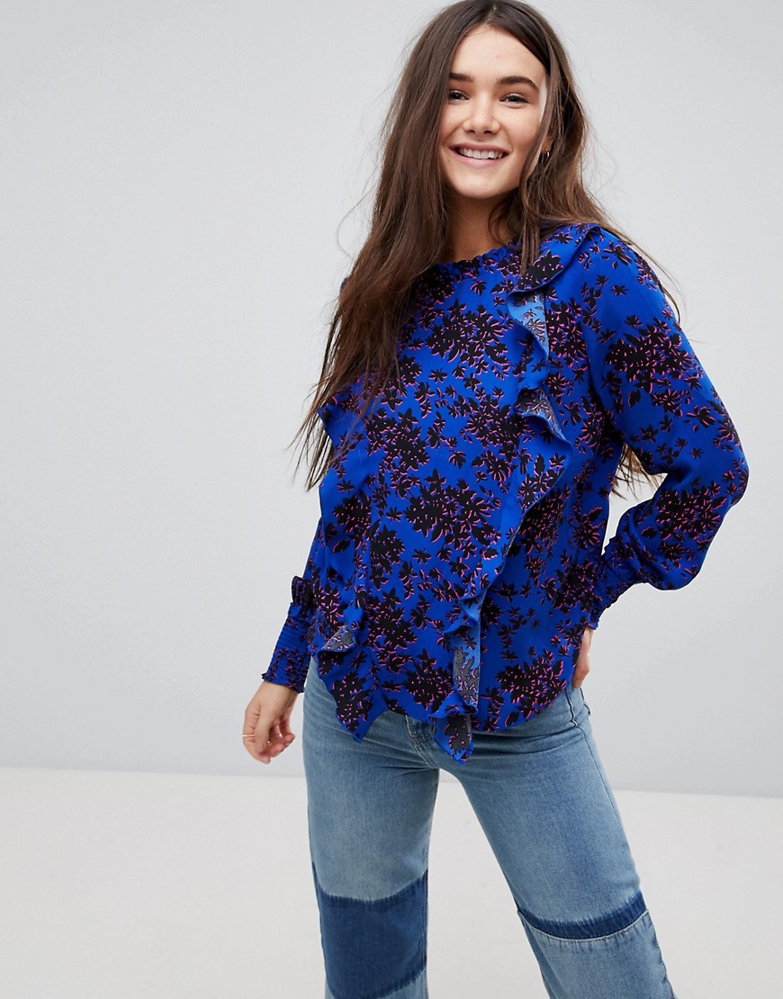 Only Floral High Neck Blouse With Ruffles