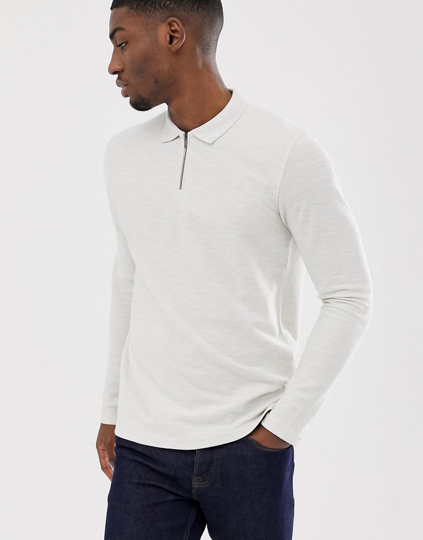 Selected Homme long sleeve polo shirt with 1/4 zip neck in organic cotton