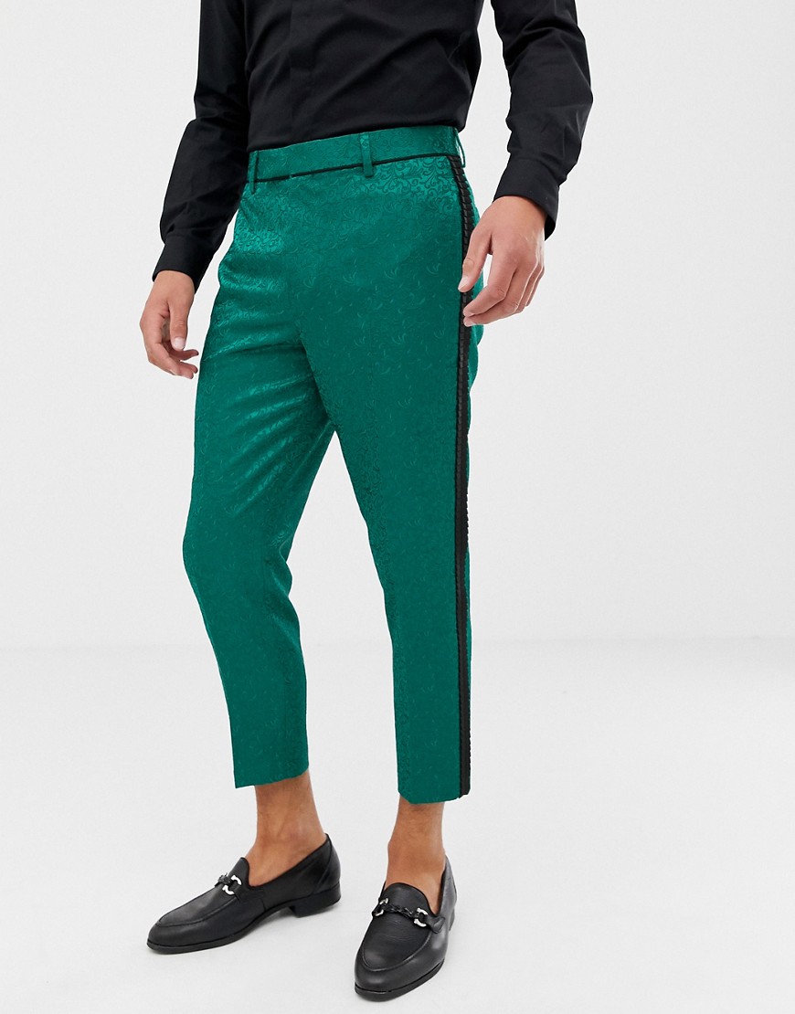 ASOS EDITION tapered smart trousers in green jacquard