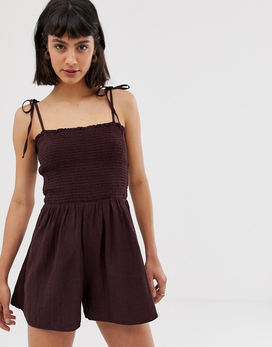 Weekday linen mix playsuit in burgundy