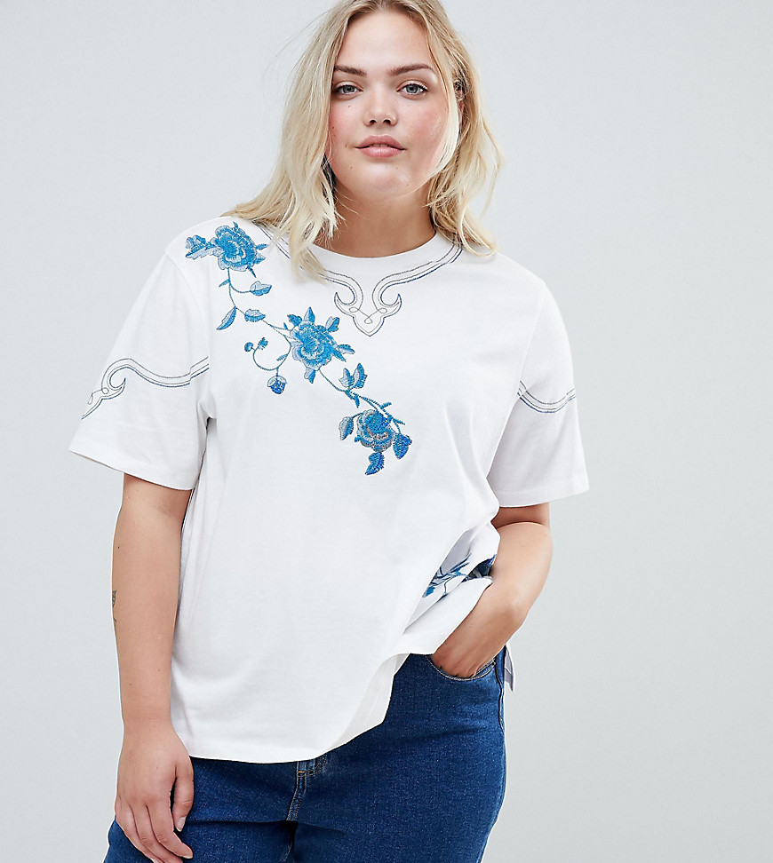 ASOS DESIGN Curve T-Shirt With Floral Embroidery