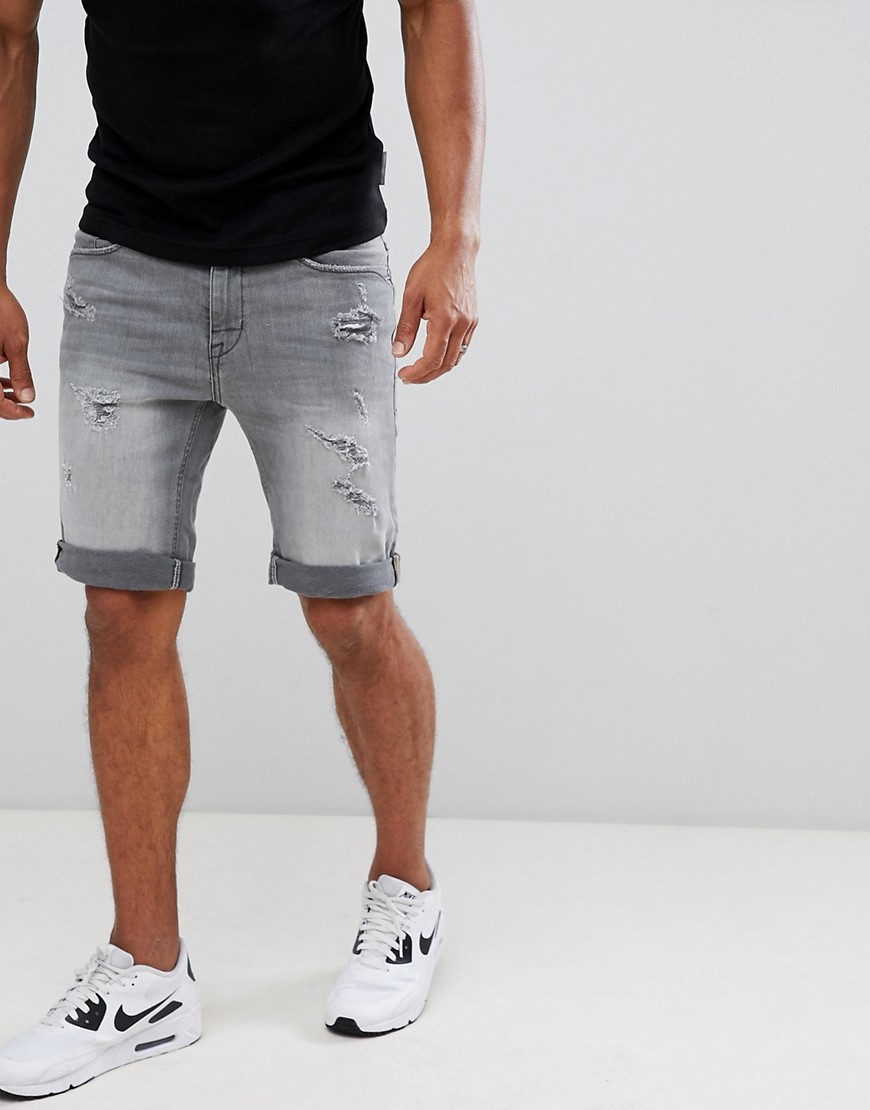 Blend Grey Distressed Denim Shorts - 76205 grey