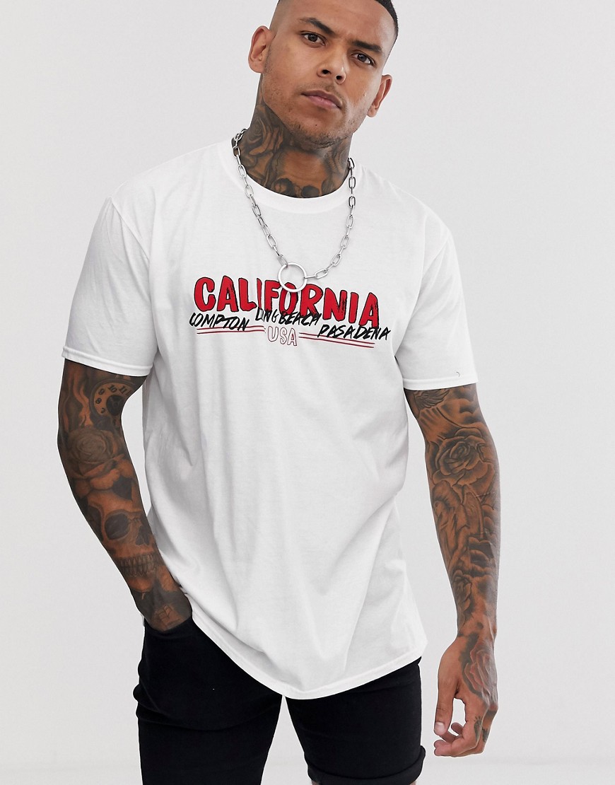 boohooMAN oversized t-shirt with California print in white