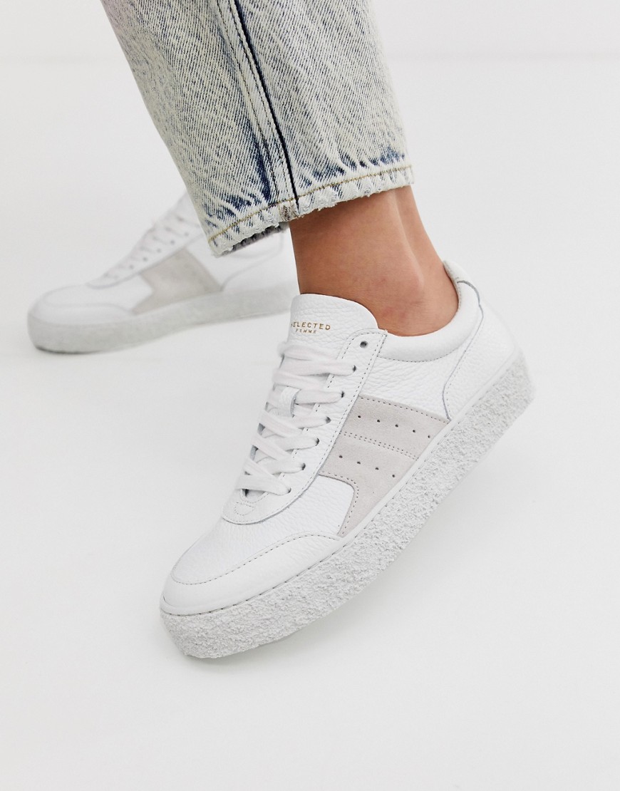 Selected Femme leather trainer with suede