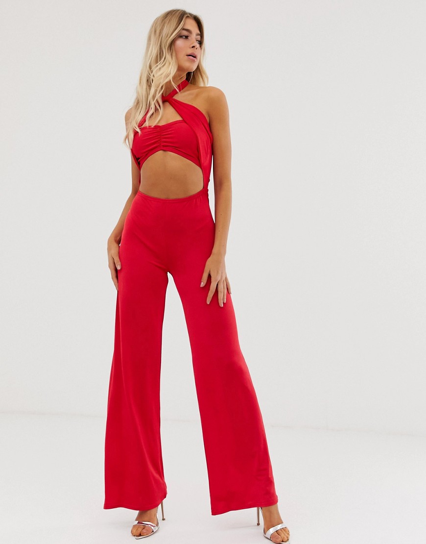 In The Style Twist Front Halterneck Jumpsuit