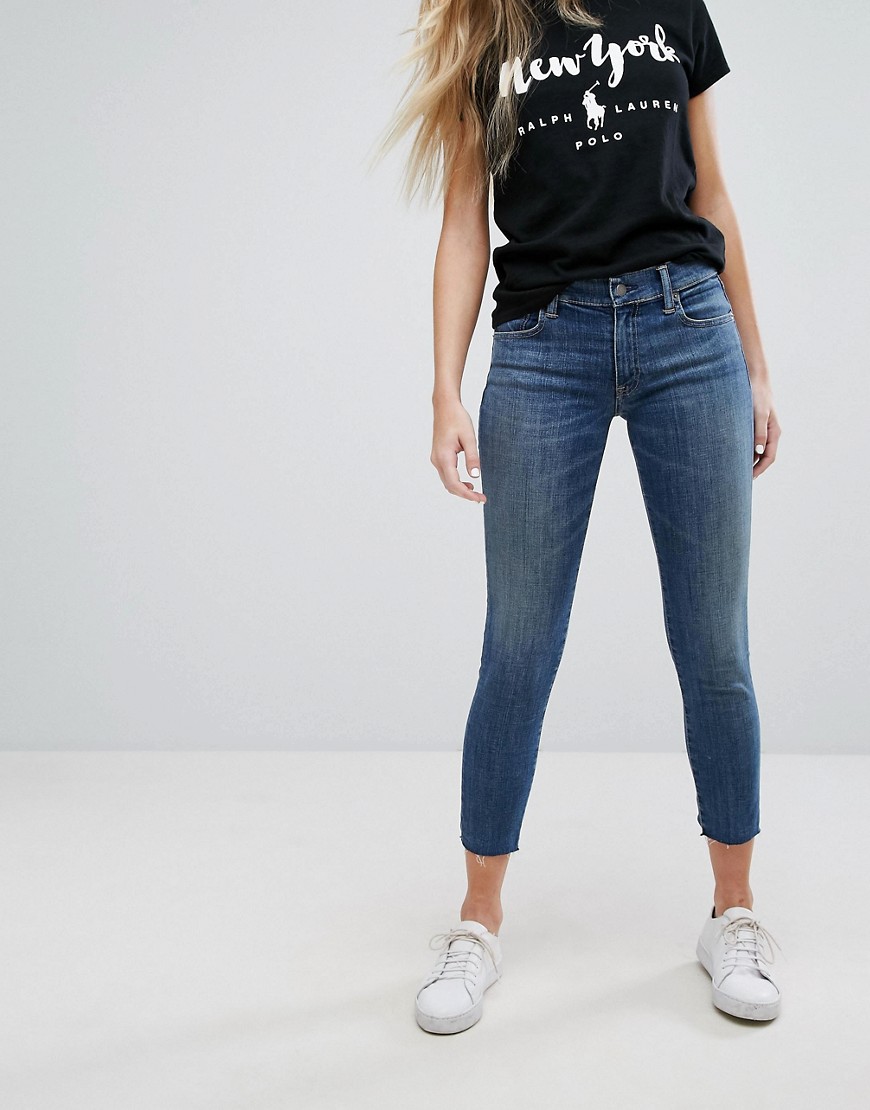 Polo Ralph Lauren Mid Rise Cropped Skinny Jeans With Raw Hem - Md indigo