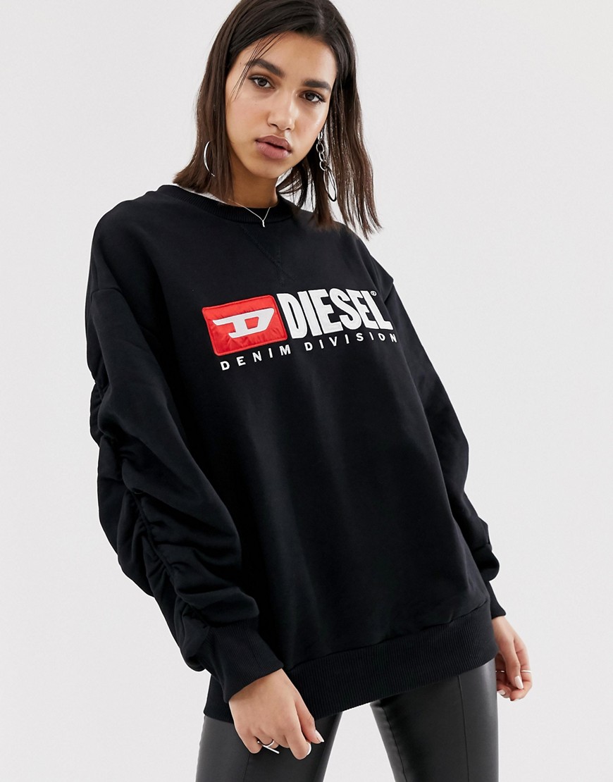 Diesel denim division logo sweatshirt with ruched sleeve detail