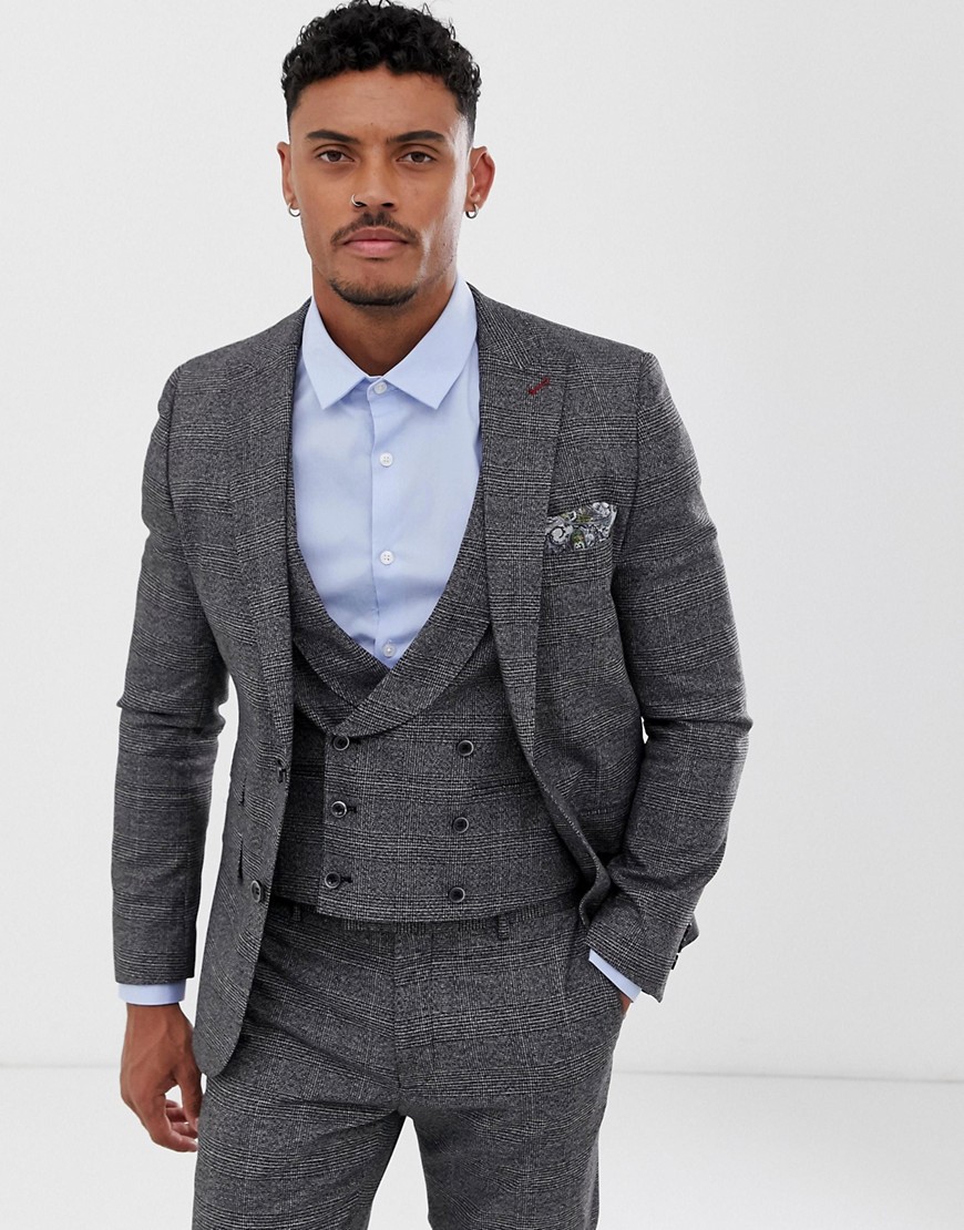 Harry Brown slim fit textured grey check suit jacket