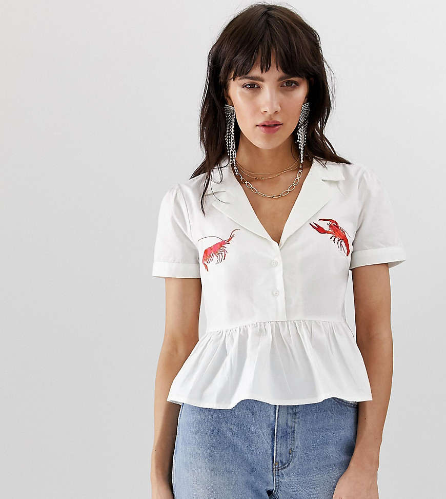 Dusty Daze short sleeved shirt with embroidered prawn and lobster