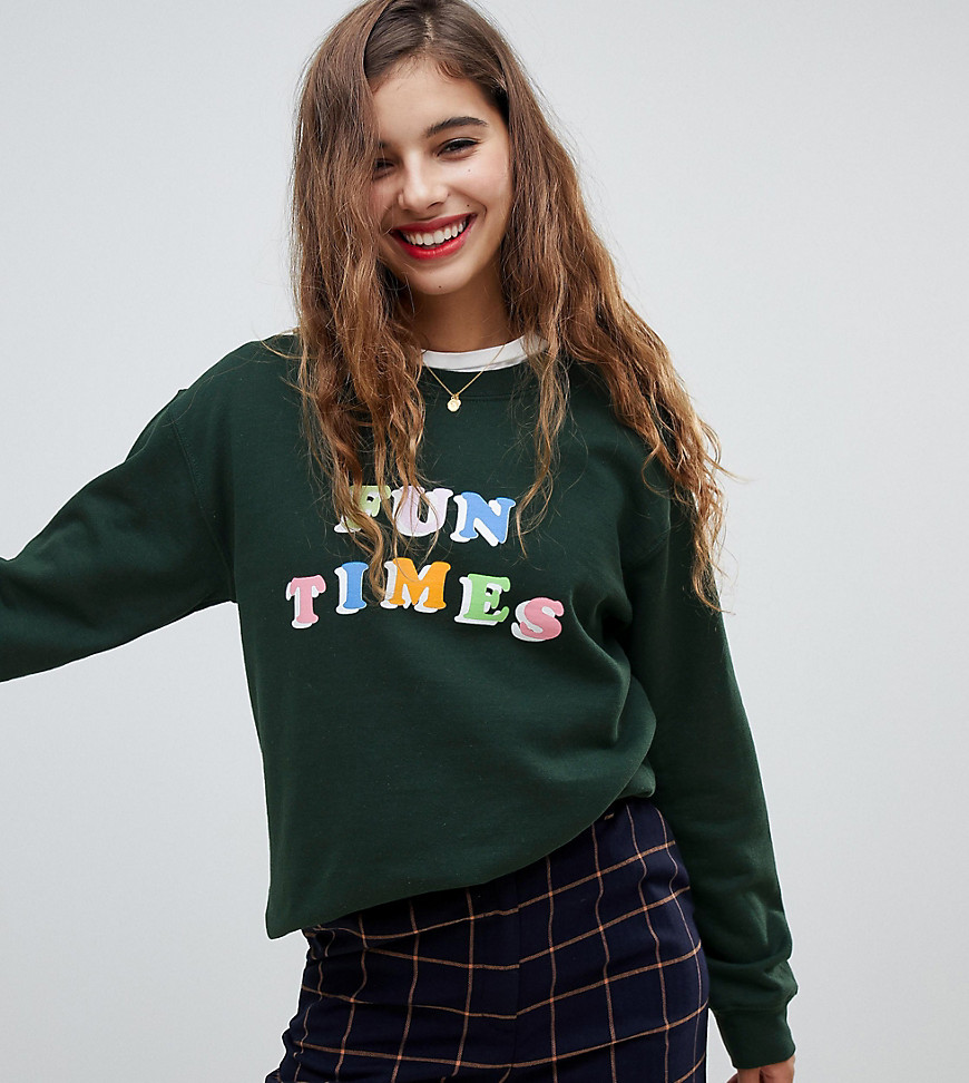 Adolescent Clothing oversized sweatshirt with fun times print - Dark green