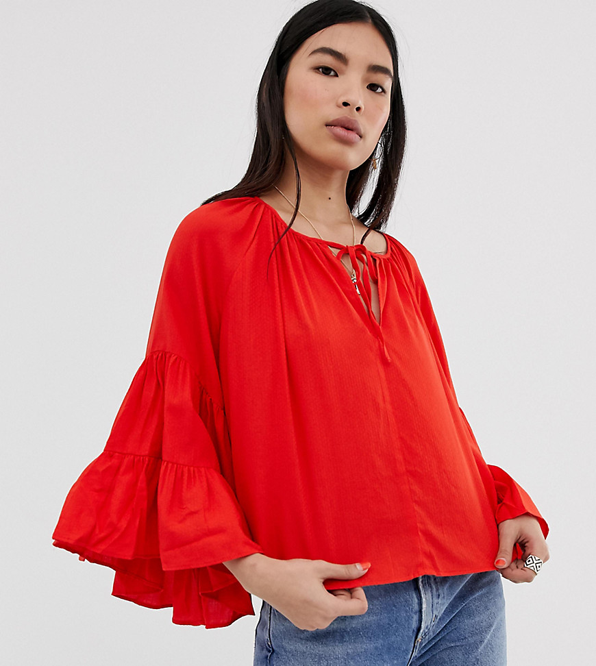 Weekday bell sleeve artists shirt in ditsy print in red
