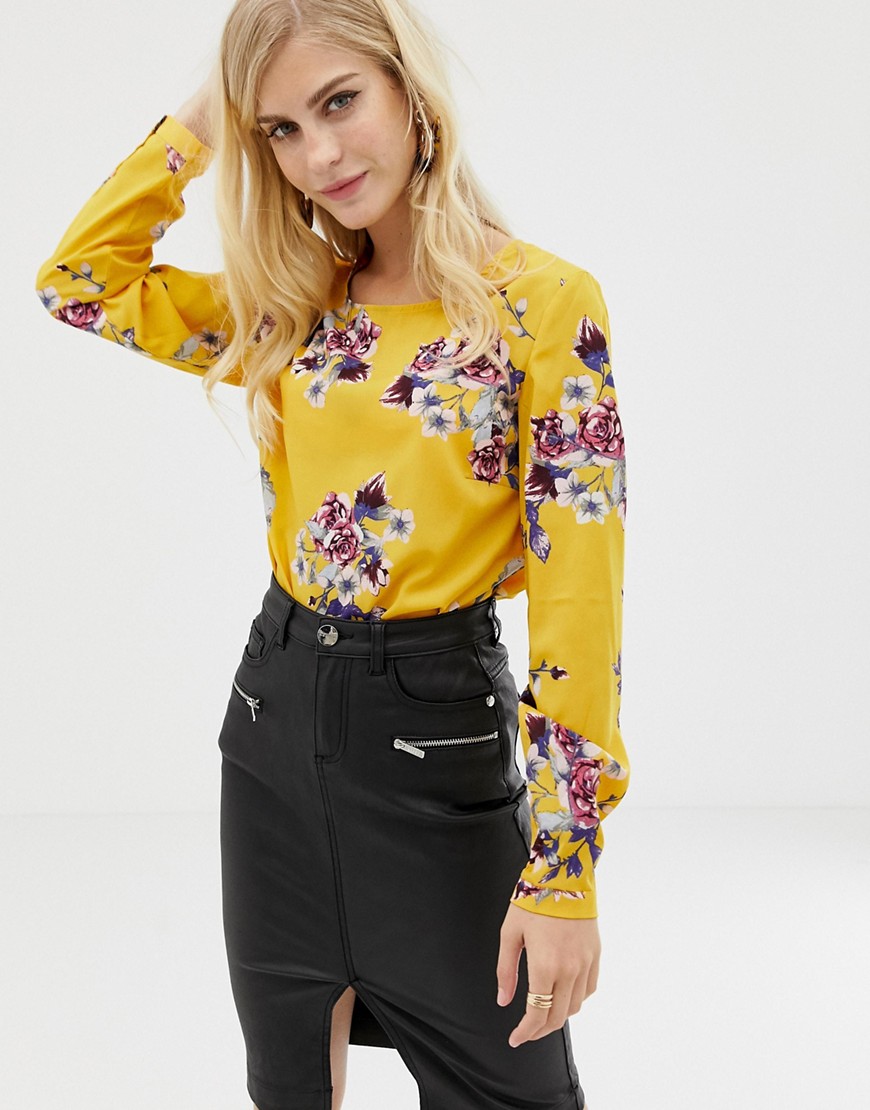 Vila Floral Printed Woven Top With Frill Hem
