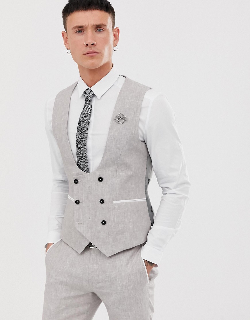 Twisted Tailor Runner super skinny suit waistcoat in stone linen