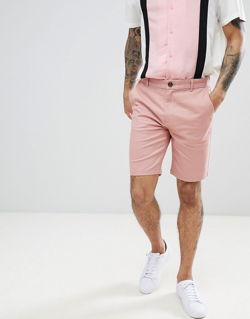 Burton Menswear Chino Shorts In Dark Pink - Pink
