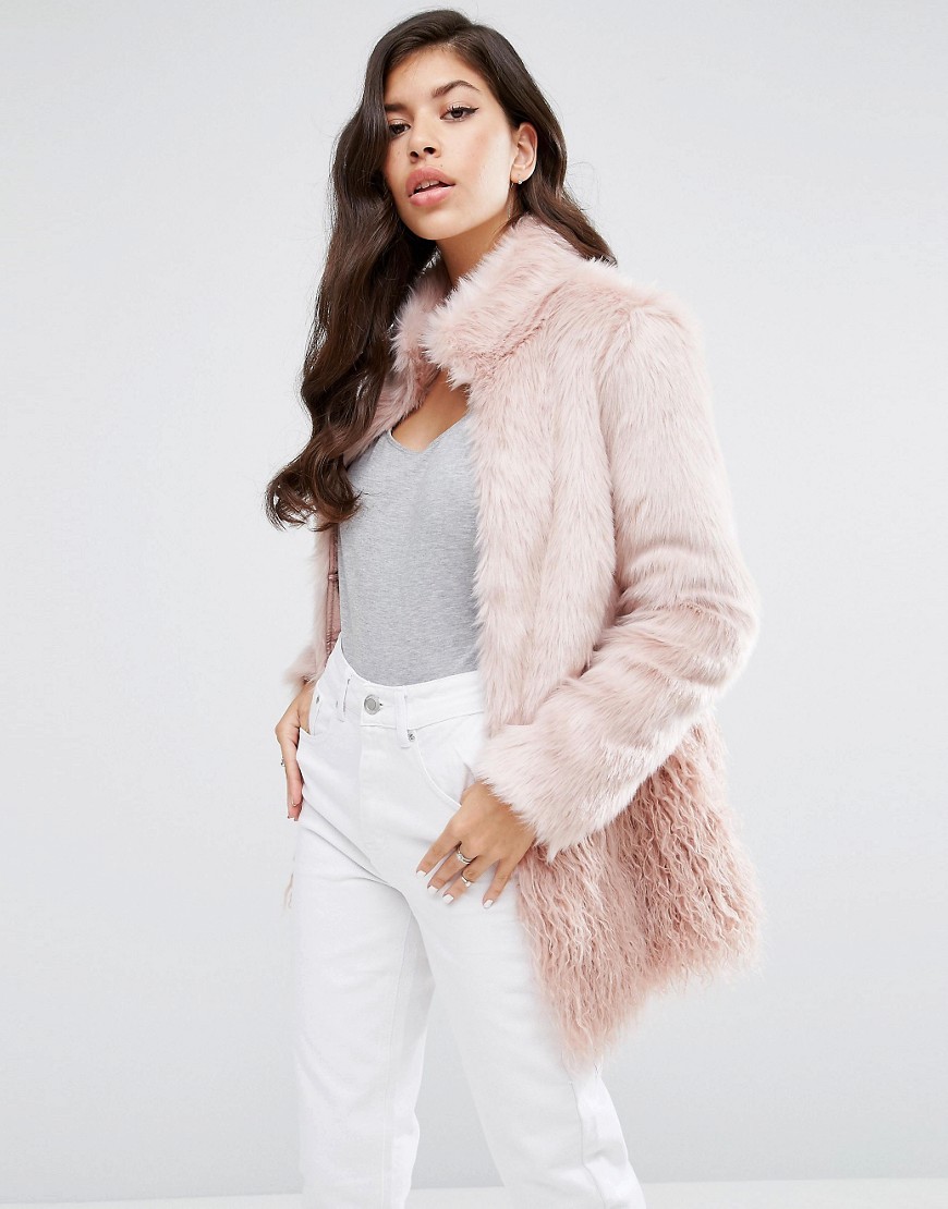 Lipsy panelled pink fur coat pink £49.00 | londonfashionblog.com