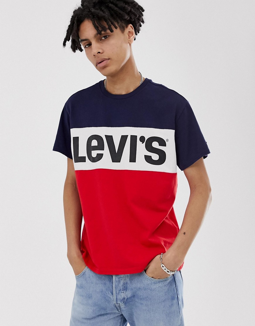 Levi's colorblock chest panel logo t-shirt in navy/white/red