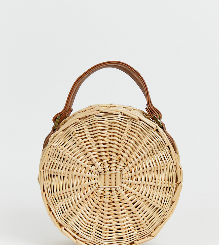 South Beach Exclusive round straw bag with detachable cross body strap